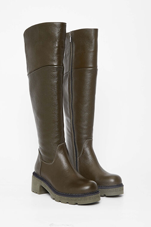 Tamer Tanca Kadın Hakiki Deri Yeşil Casual Çizme - Görsel 3