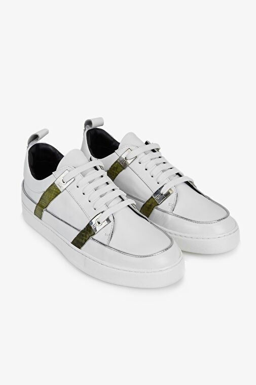 Roberto Botticelli Erkek Hakiki Deri Beyaz Sneakers & Spor Ayakkabı - Görsel 3