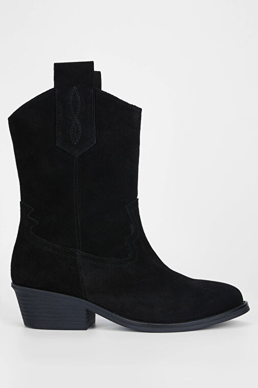 Tamer Tanca Kadın Hakiki Deri Siyah Süet Western Bot - Görsel 2