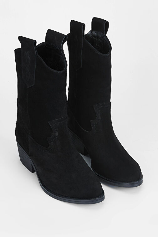 Tamer Tanca Kadın Hakiki Deri Siyah Süet Western Bot - Görsel 3