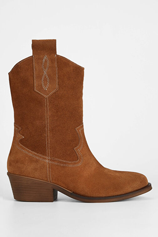 Tamer Tanca Kadın Hakiki Deri Taba Süet Western Bot - Görsel 2