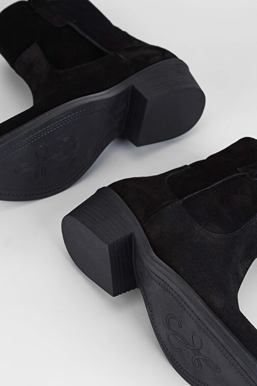 Tamer Tanca Kadın Hakiki Deri Siyah Süet Western Bot - Görsel 6