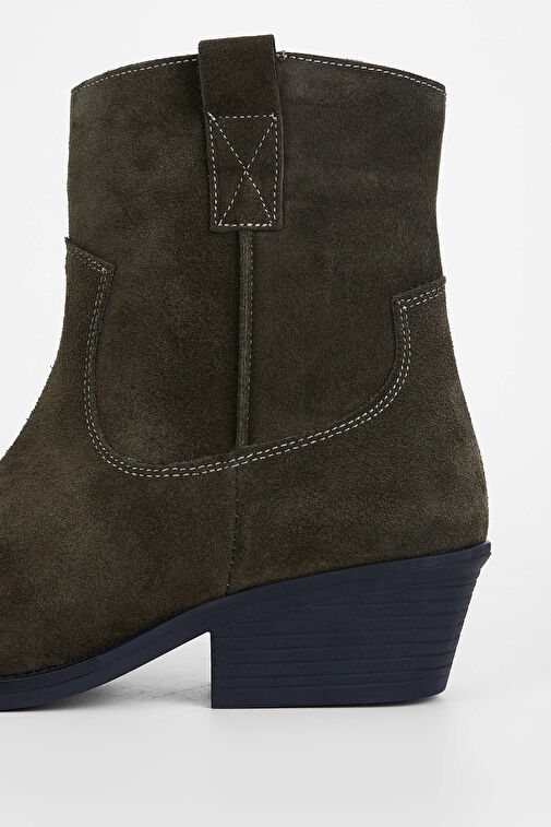 Tamer Tanca Kadın Hakiki Deri Haki Süet Western Bot - Görsel 5