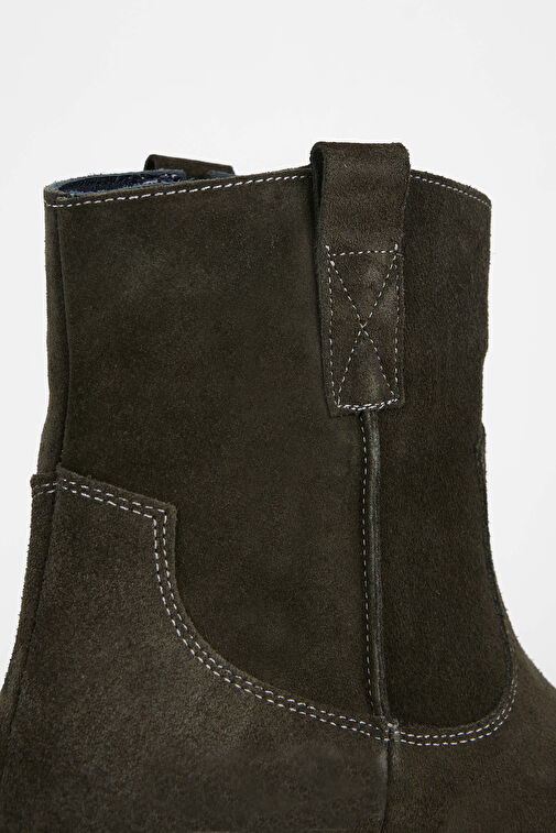 Tamer Tanca Kadın Hakiki Deri Haki Süet Western Bot - Görsel 6