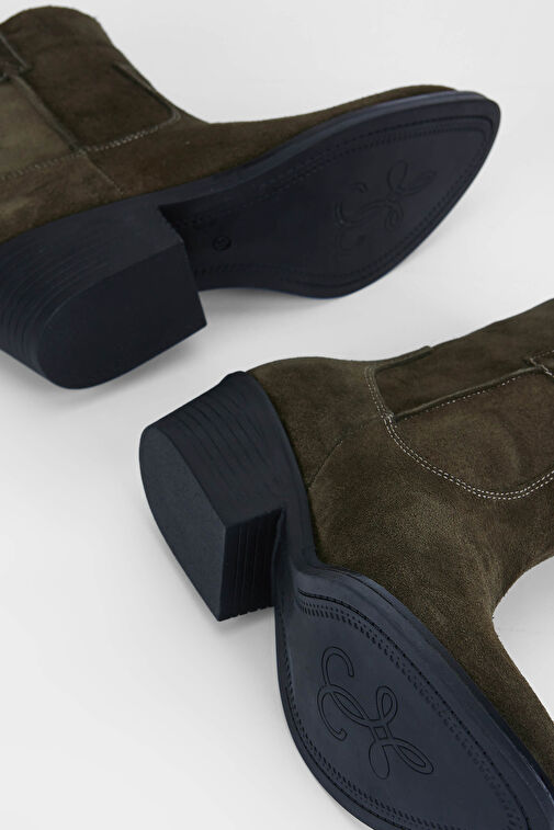 Tamer Tanca Kadın Hakiki Deri Haki Süet Western Bot - Görsel 7