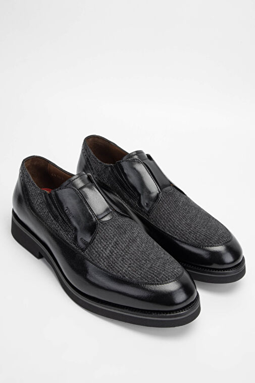 Tamer Tanca Erkek Hakiki Deri/Tekstil Siyah Makosen Ayakkabı - Görsel 3