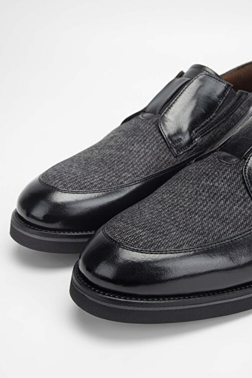 Tamer Tanca Erkek Hakiki Deri/Tekstil Siyah Makosen Ayakkabı - Görsel 4