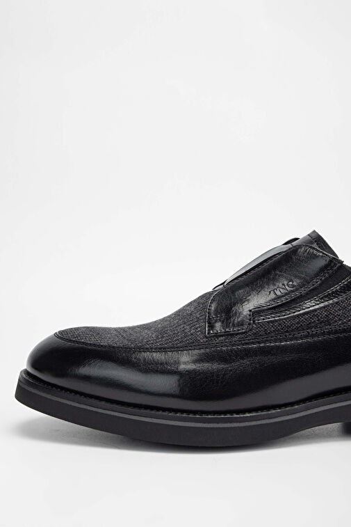Tamer Tanca Erkek Hakiki Deri/Tekstil Siyah Makosen Ayakkabı - Görsel 5