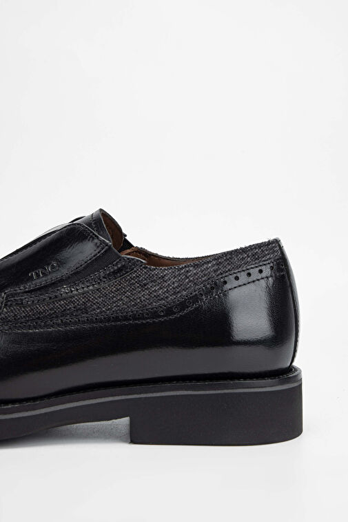 Tamer Tanca Erkek Hakiki Deri/Tekstil Siyah Makosen Ayakkabı - Görsel 6
