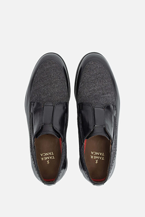 Tamer Tanca Erkek Hakiki Deri/Tekstil Siyah Makosen Ayakkabı - Görsel 7