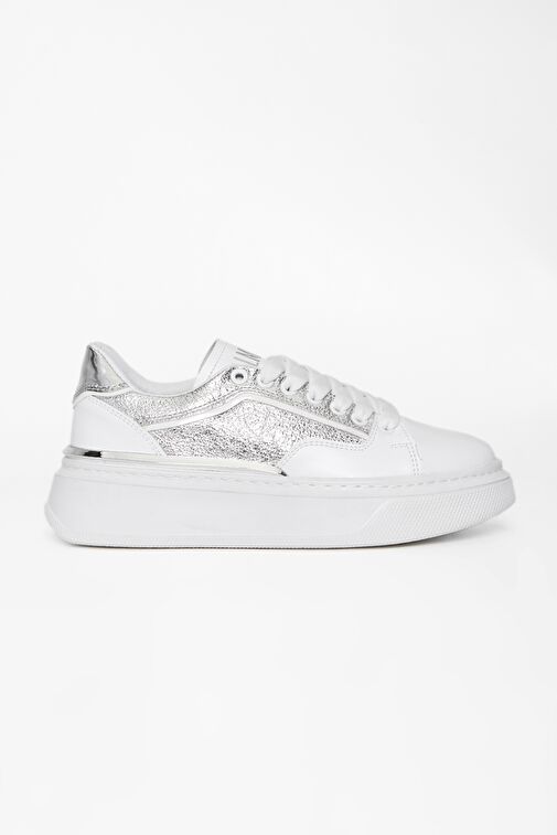 Valmenti Kadın Beyaz Gümüş Suni Deri Sneakers & Spor Ayakkabı - Görsel 2