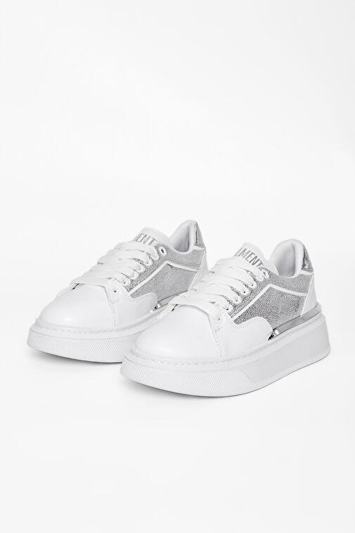 Valmenti Kadın Beyaz Gümüş Suni Deri Sneakers & Spor Ayakkabı - Görsel 3