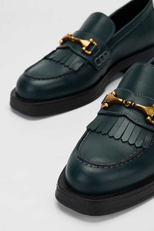 Valmenti Situla Kadın Petrol Hakiki Deri Loafer Ayakkabı - Görsel 4