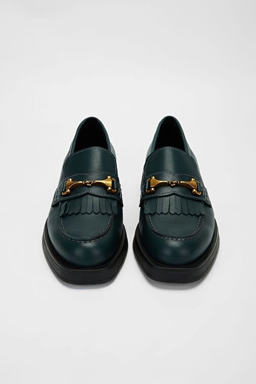 Valmenti Situla Kadın Petrol Hakiki Deri Loafer Ayakkabı - Görsel 5