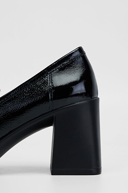 Valmenti Kadın Siyah Rugan Hakiki Deri Topuklu Ayakkabı - Görsel 5