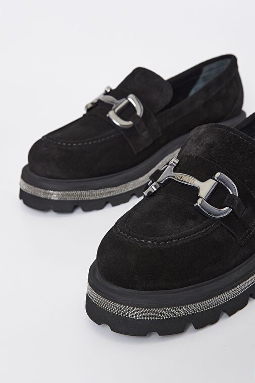 Valmenti Kadın Siyah Süet Hakiki Deri Loafer Ayakkabı - Görsel 4