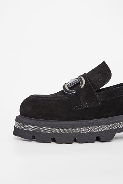 Valmenti Kadın Siyah Süet Hakiki Deri Loafer Ayakkabı - Görsel 5