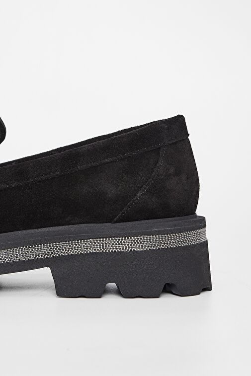 Valmenti Kadın Siyah Süet Hakiki Deri Loafer Ayakkabı - Görsel 6