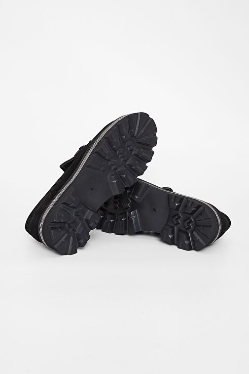 Valmenti Kadın Siyah Süet Hakiki Deri Loafer Ayakkabı - Görsel 9