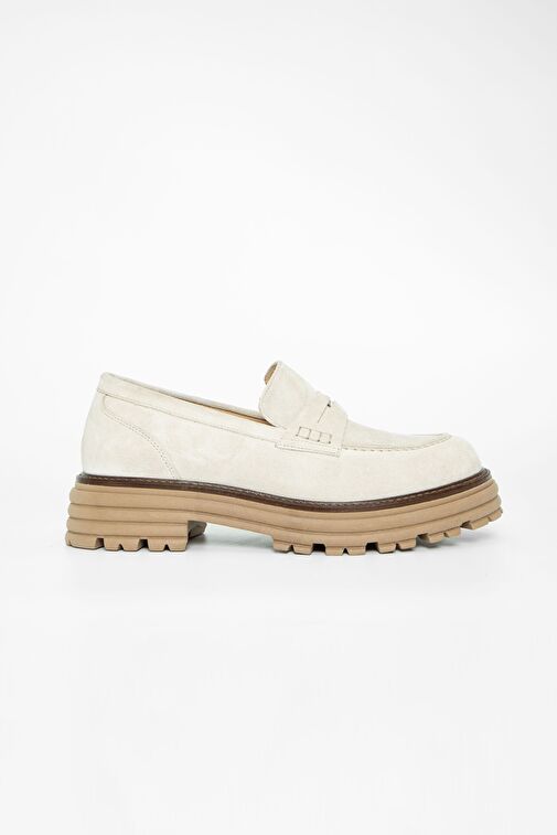 Valmenti Kadın Bej Süet Hakiki Deri Loafer Ayakkabı - Görsel 2