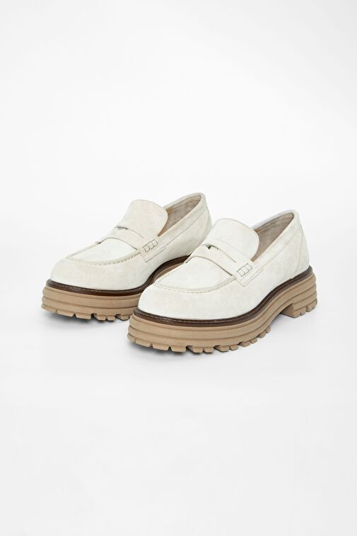 Valmenti Kadın Bej Süet Hakiki Deri Loafer Ayakkabı - Görsel 3