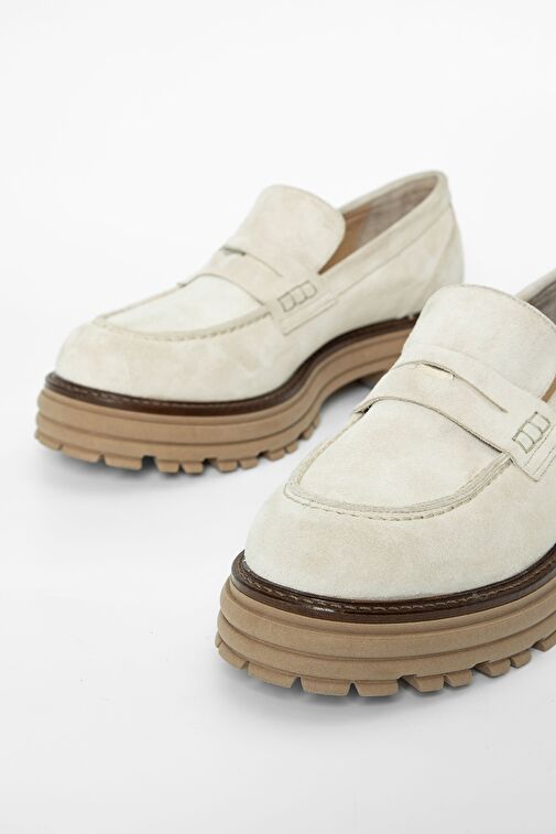 Valmenti Kadın Bej Süet Hakiki Deri Loafer Ayakkabı - Görsel 4