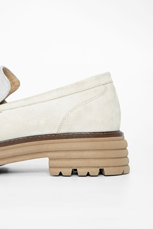 Valmenti Kadın Bej Süet Hakiki Deri Loafer Ayakkabı - Görsel 6