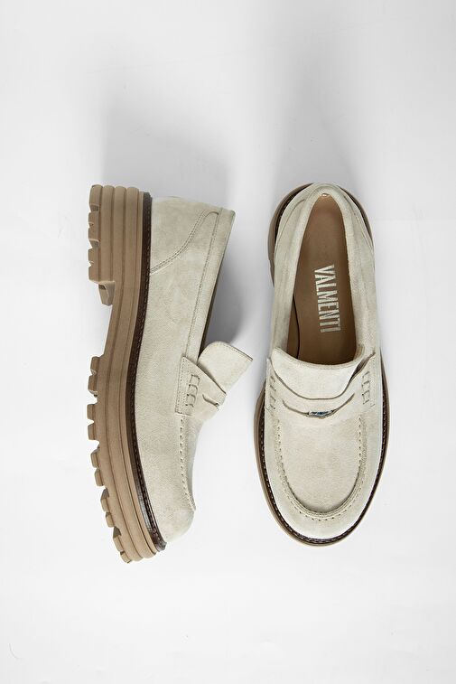Valmenti Kadın Bej Süet Hakiki Deri Loafer Ayakkabı - Görsel 7