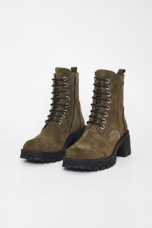 Valmenti Kadın Haki Süet Hakiki Deri Casual Bot - Görsel 3