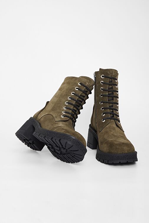 Valmenti Kadın Haki Süet Hakiki Deri Casual Bot - Görsel 4