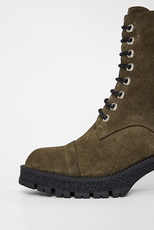 Valmenti Kadın Haki Süet Hakiki Deri Casual Bot - Görsel 5