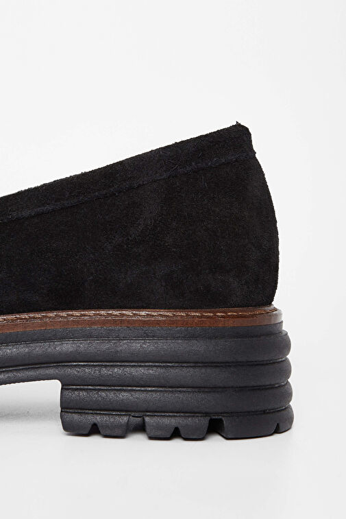 Tamer Tanca Kadın Hakiki Deri Siyah Süet Loafer Ayakkabı - Görsel 2