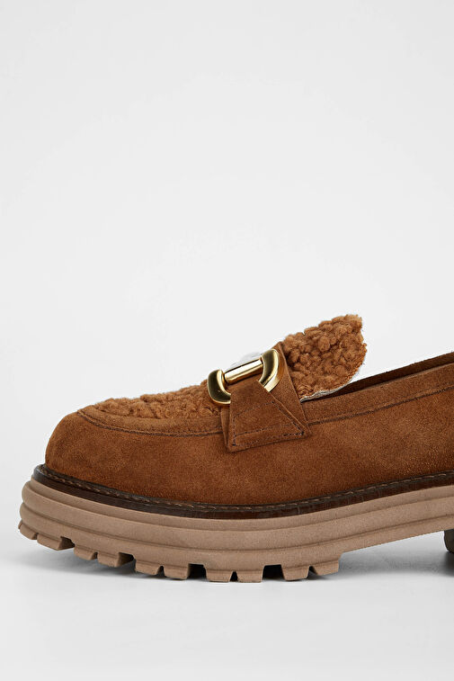 Tamer Tanca Kadın Hakiki Deri Taba Süet Loafer Ayakkabı - Görsel 4