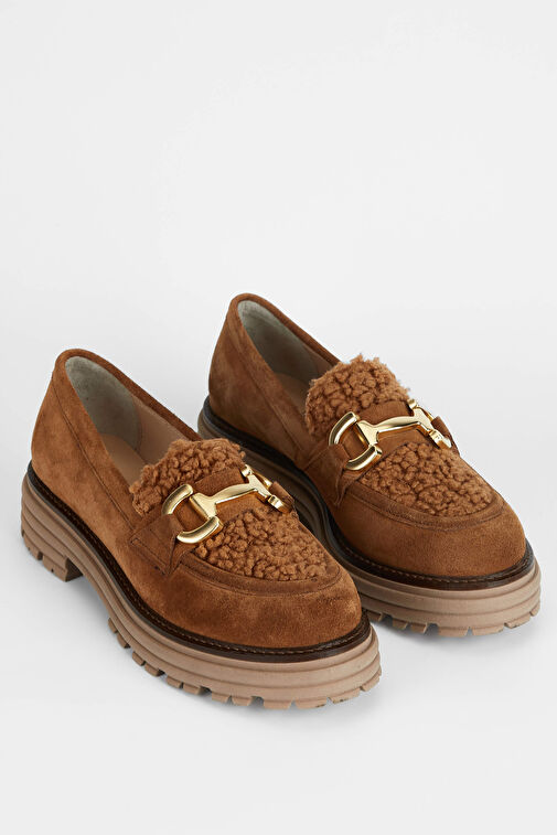 Tamer Tanca Kadın Hakiki Deri Taba Süet Loafer Ayakkabı - Görsel 2