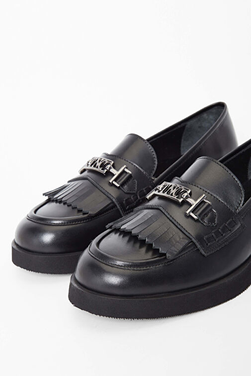 Tamer Tanca Kadın Hakiki Deri Siyah Deri Loafer Ayakkabı - Görsel 4