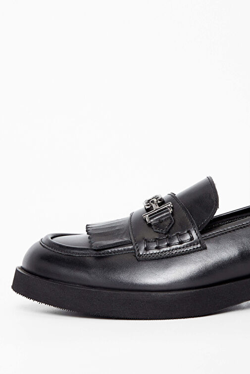 Tamer Tanca Kadın Hakiki Deri Siyah Deri Loafer Ayakkabı - Görsel 5