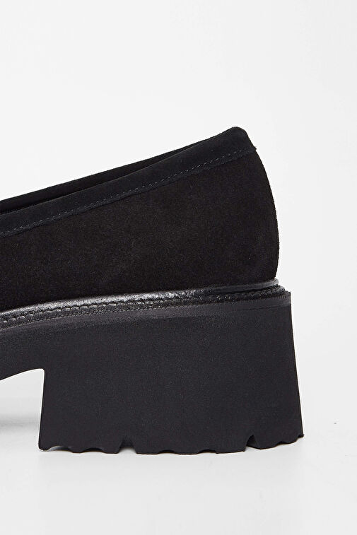 Tamer Tanca Kadın Hakiki Deri Siyah Süet Loafer Ayakkabı - Görsel 6