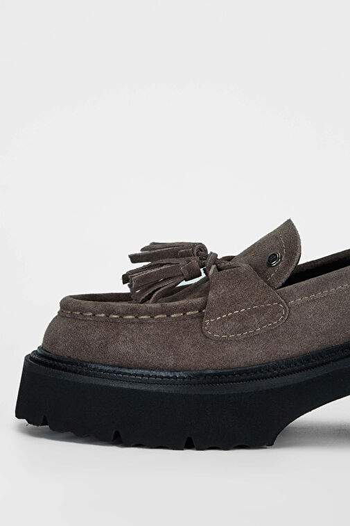 Tamer Tanca Kadın Hakiki Deri Gri Loafer Ayakkabı - Görsel 4