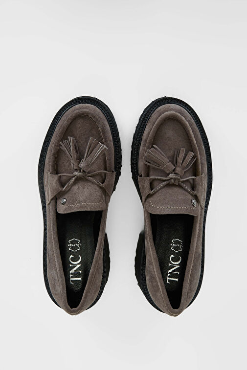 Tamer Tanca Kadın Hakiki Deri Gri Loafer Ayakkabı - Görsel 6
