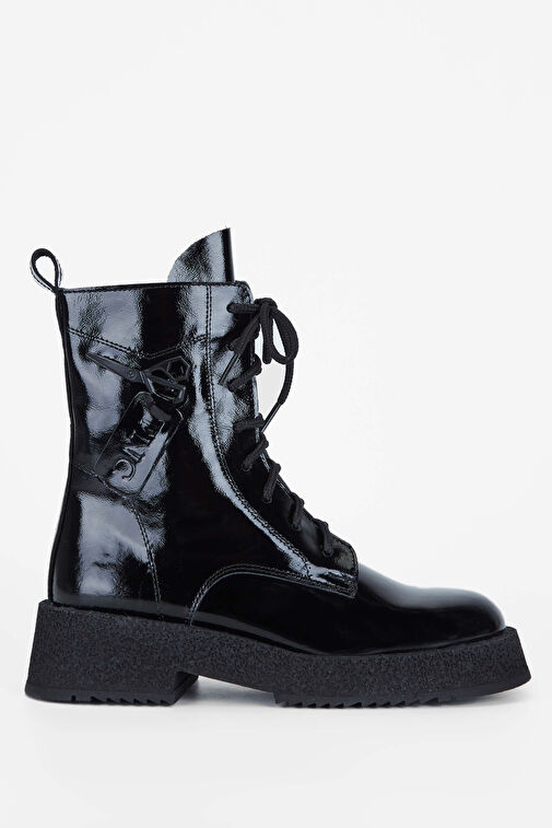 Tamer Tanca Kadın Hakiki Deri Siyah Rugan Casual Bot - Görsel 2