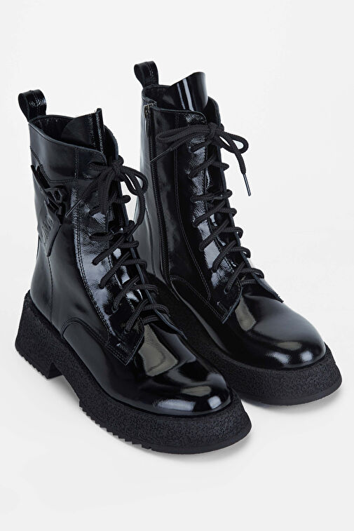 Tamer Tanca Kadın Hakiki Deri Siyah Rugan Casual Bot - Görsel 3