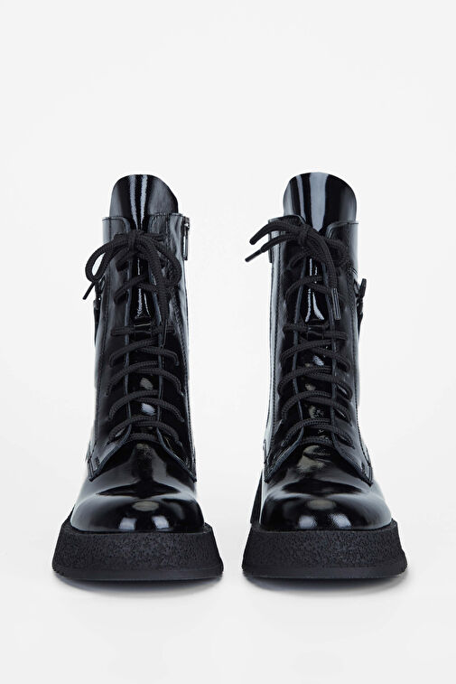 Tamer Tanca Kadın Hakiki Deri Siyah Rugan Casual Bot - Görsel 4