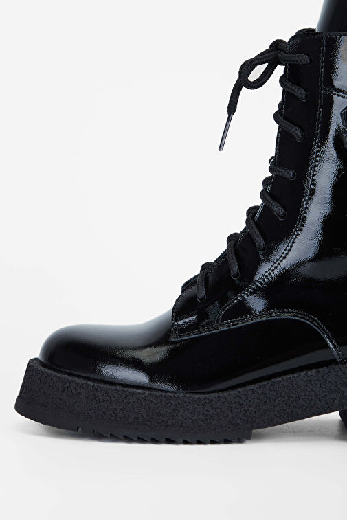 Tamer Tanca Kadın Hakiki Deri Siyah Rugan Casual Bot - Görsel 5