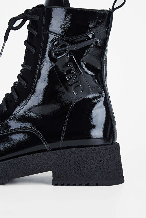 Tamer Tanca Kadın Hakiki Deri Siyah Rugan Casual Bot - Görsel 6