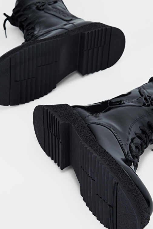 Tamer Tanca Kadın Hakiki Deri Siyah Rugan Casual Bot - Görsel 7