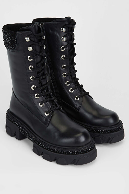 Tamer Tanca Kadın Hakiki Deri Siyah Deri Casual Bot - Görsel 3