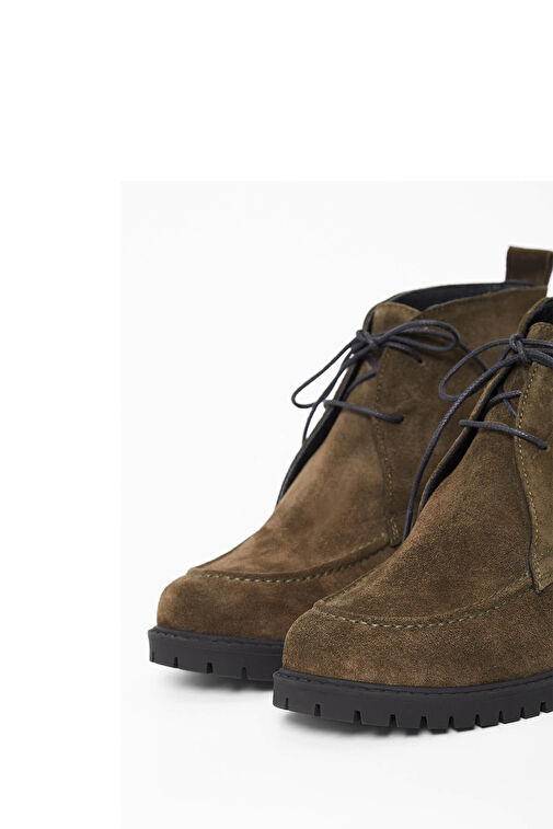 Tamer Tanca Kadın Hakiki Deri Haki Süet Casual Bot - Görsel 5