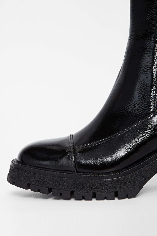 Tamer Tanca Kadın Hakiki Deri Siyah Rugan Casual Bot - Görsel 4