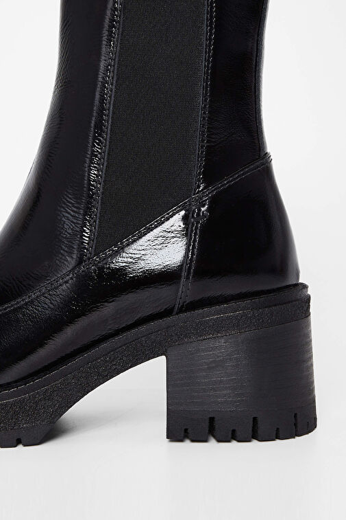 Tamer Tanca Kadın Hakiki Deri Siyah Rugan Casual Bot - Görsel 5