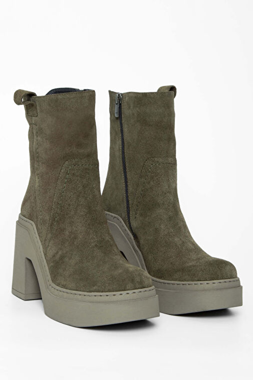 Tamer Tanca Kadın Hakiki Deri Haki Süet Casual Bot - Görsel 3
